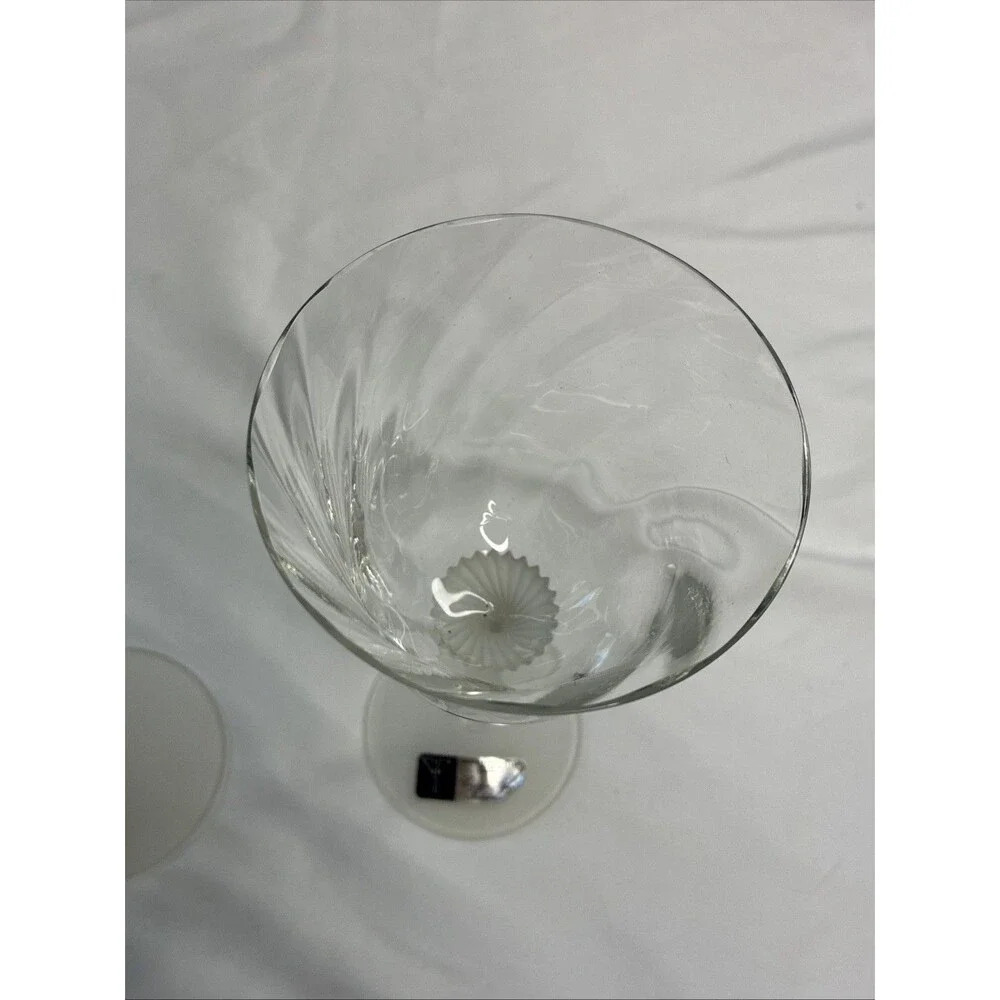 Crystal Clear Studios Valerie 4 Wine Glasses & Stopper Optic Swirl Frosted 1990s